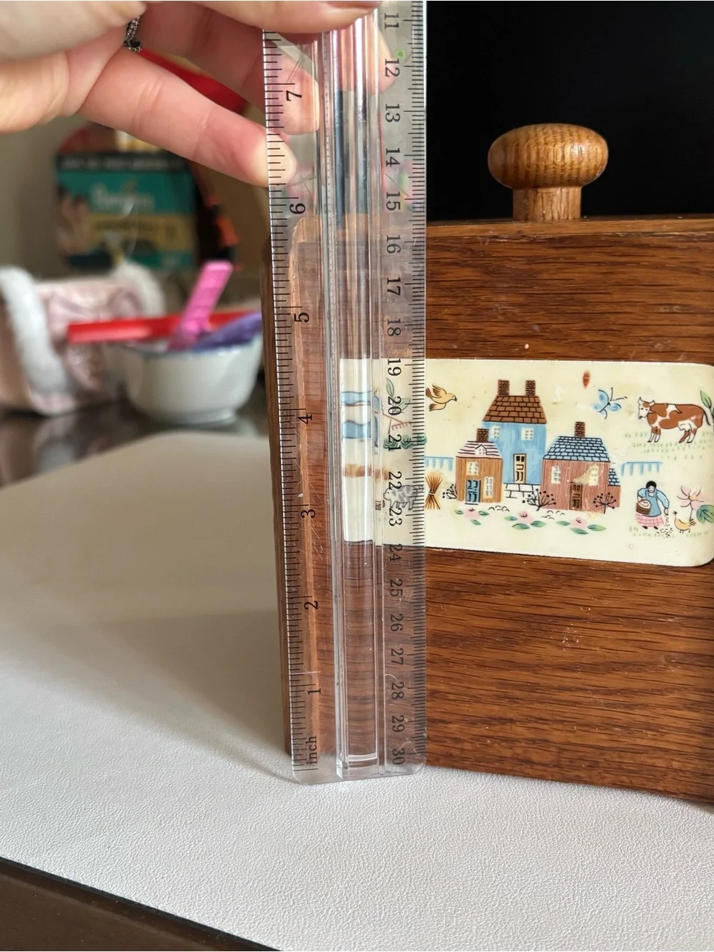 Vintage heartland village Wood Canister Set with Country Scene Tiles